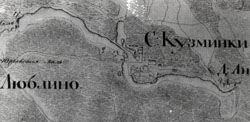 Каскадные пруды в Кузьминках - план 1818 года